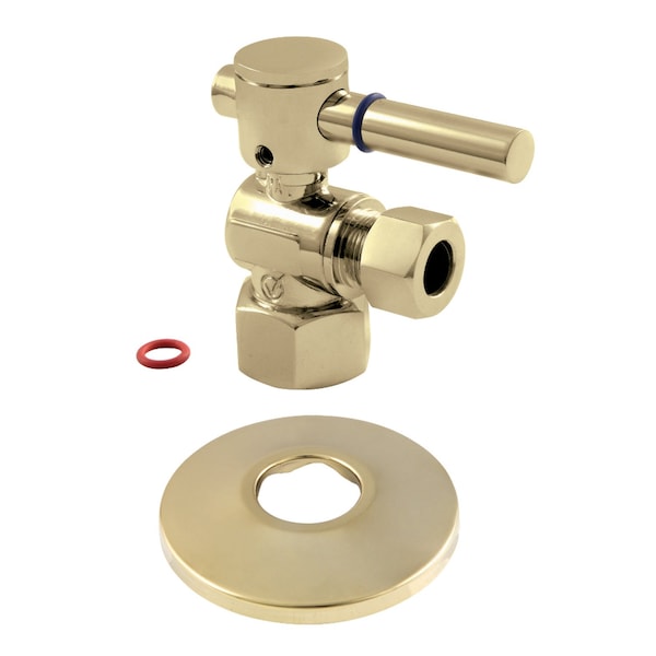 1/2" FIP X 3/8" OD Comp Quarter-Turn Angle Stop Valve W/ Flange, Brass